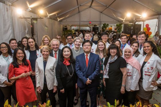 Weill Cornell Medicine leaders, benefactors and students gather at an event Sept. 16. celebrating a new institutional scholarship program. Those pictured include (from left), Dr. Yoon Kang, Joan Weill, Dr. Mary Choi, Dr. Augustine M.K. Choi and Martha E. Weill Cornell Medicine leaders, benefactors and students pose during an event on Sept. 16.