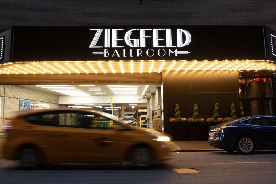 A street view of the entrance and marquee of the Ziegfeld Ballroom